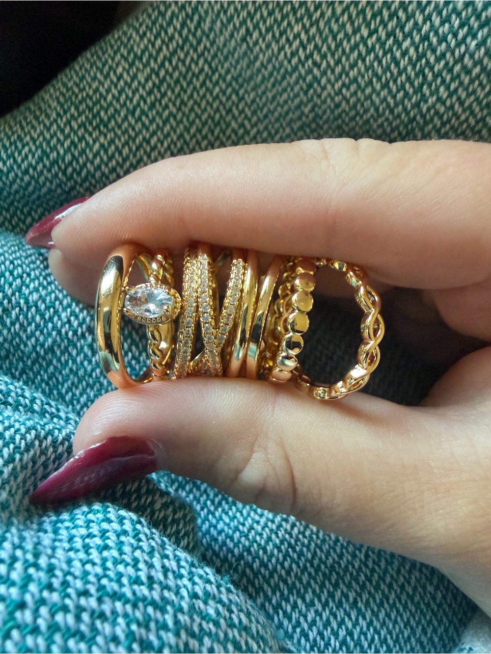 Gold Tone Stacking Ring Set with CZ Accent